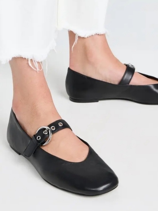 Reformation Shoes - Reformation Ballet Flats Bethany Buckle in Leather Black